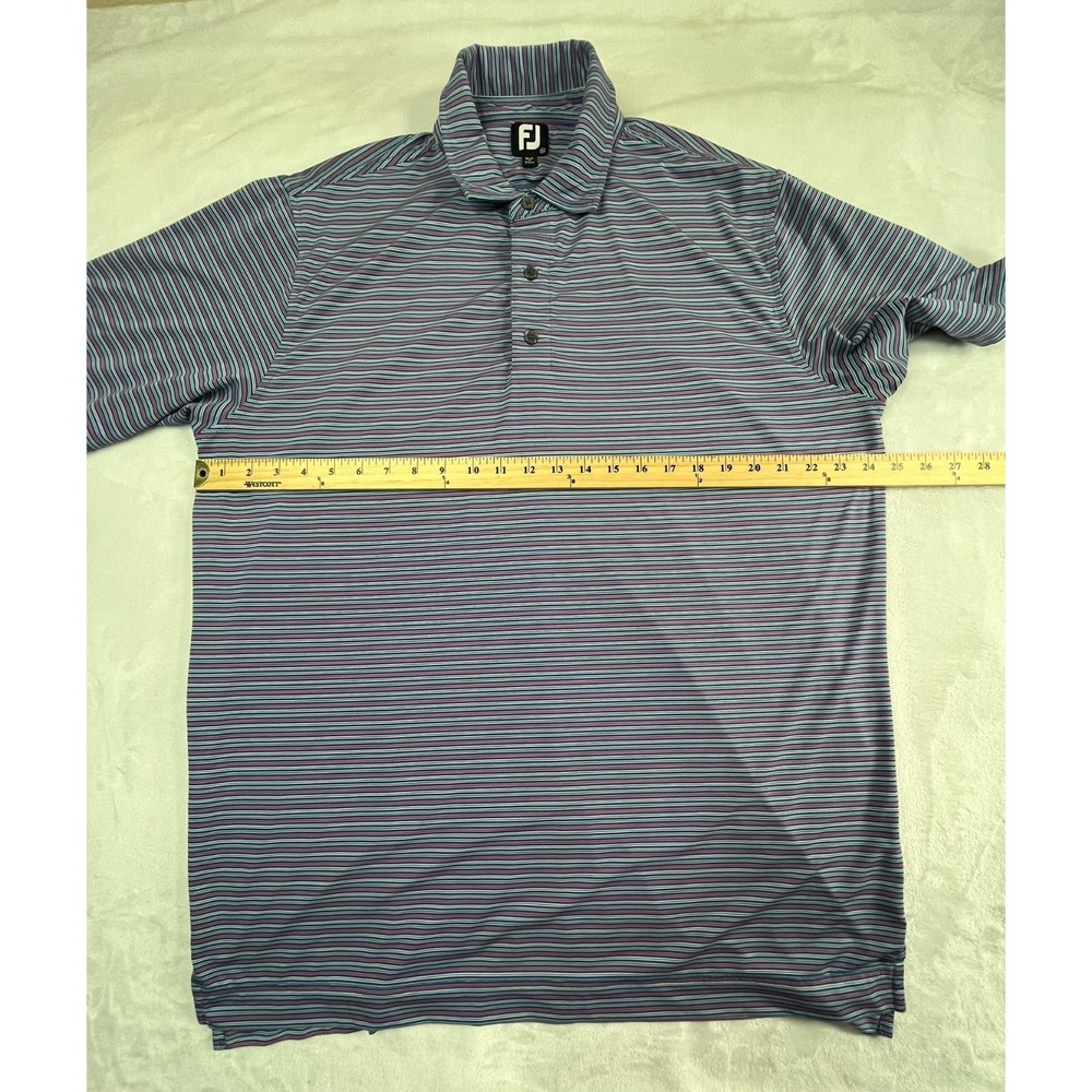 FJ FootJoy Mens XL Polo Shirt Blue Pink Striped Easy Wear - Picture 5 of 9